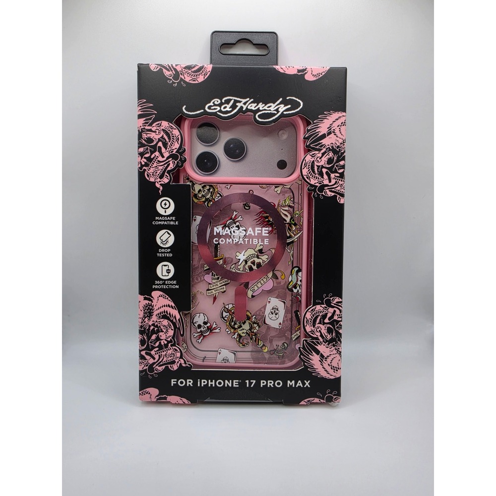 Ed Hardy iPhone 17 Pro Max MagSafe Case Pink Tattoo Skull New - Picture 3 of 3